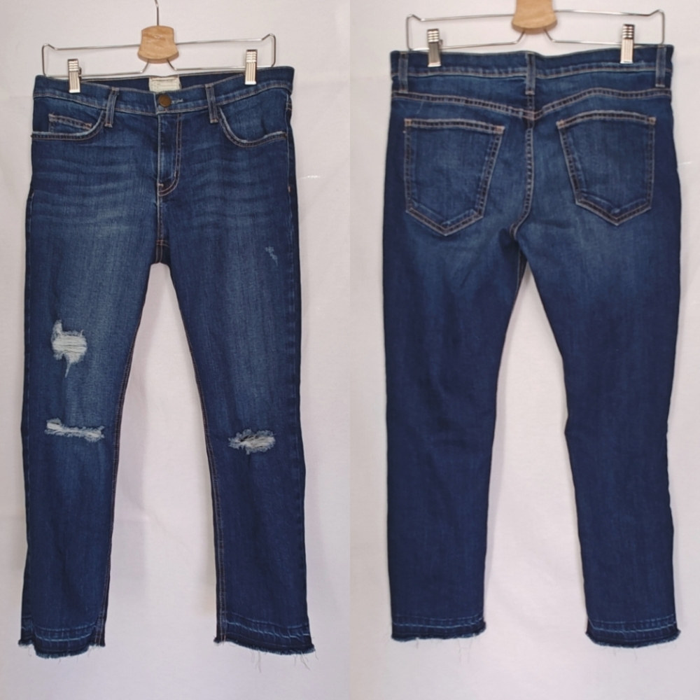 Current Elliot Jeans The Cropped Straight Distressed Released Hem Limitless 28
